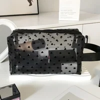Bolsa de cosméticos de malla de nailon en forma de corazón, organizador de artículos de tocador portátil, bolsa de maquillaje multifuncional para mujer, lápiz labial, monedero, bolsa
