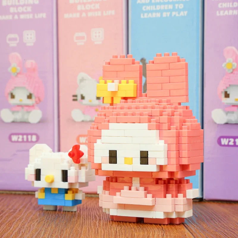 Disney Hello Kitty Kuromi My Melody LinaBell Building Blocks Princess Cartoon Figrues Bricks Children's Assembly Toys Model Gift