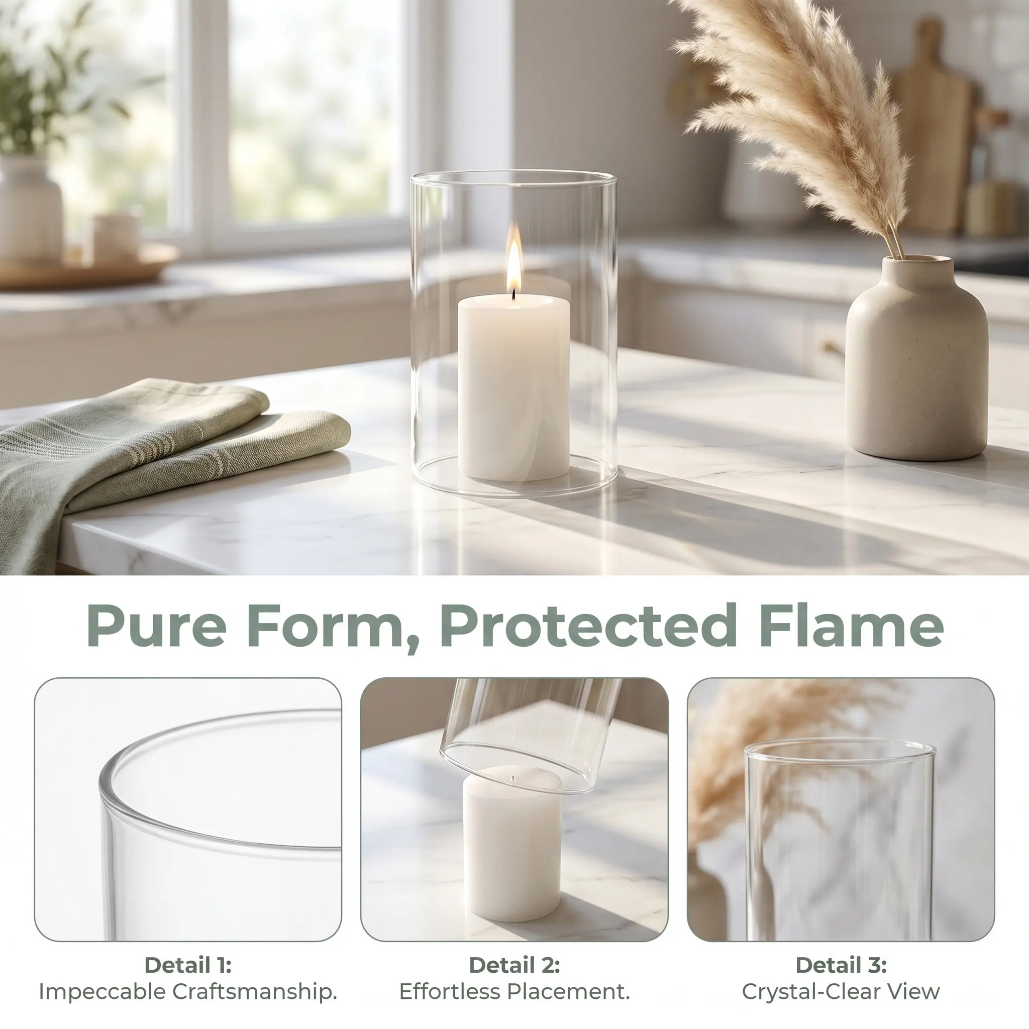 Glass Hurricane Holder Sleeve 6x4 Inch Clear Windproof Cylinder Open Ended for Pillar Candles Home Office Restaurant