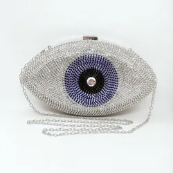 Newest Animail Designer Evil Eye Crystal Purse Women Evening Bag Gold Silver Black Party Clutch Bag Lady banquet pochette