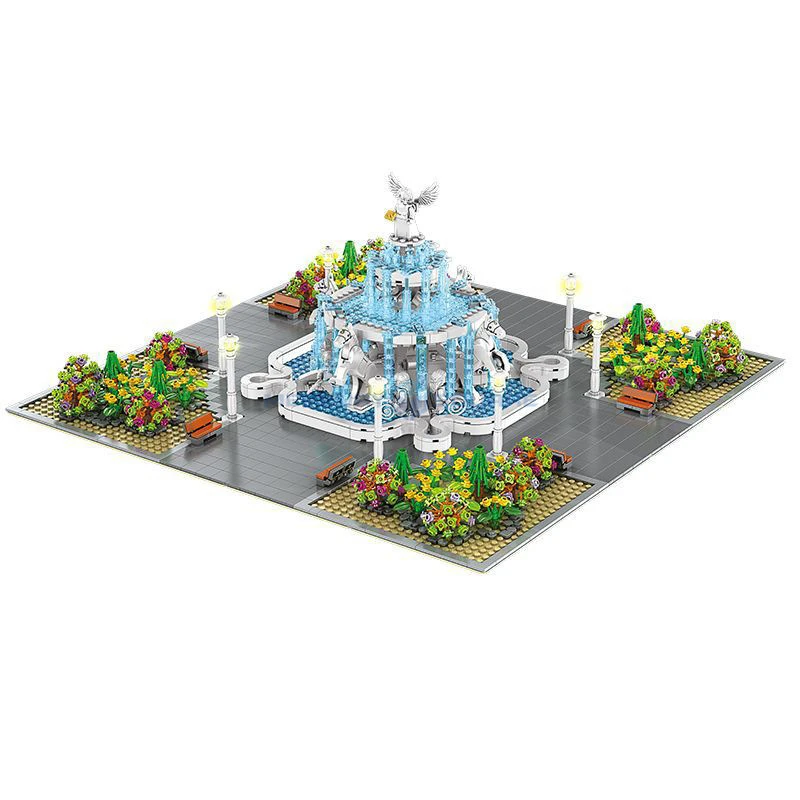 Engel Quadrat Modell Blöcke MOC 16003 Stadt Street View Brunnen Plaza Gebäude Ziegel Moderne Kunst