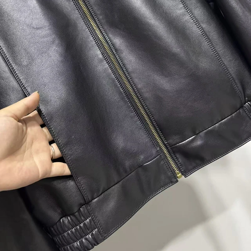 Natural Sheepskin Coat Spring Autumn Women Casual Simple Brown Versatile Lapel Zipper Loose Short Genuine Leather Jacket Casacos