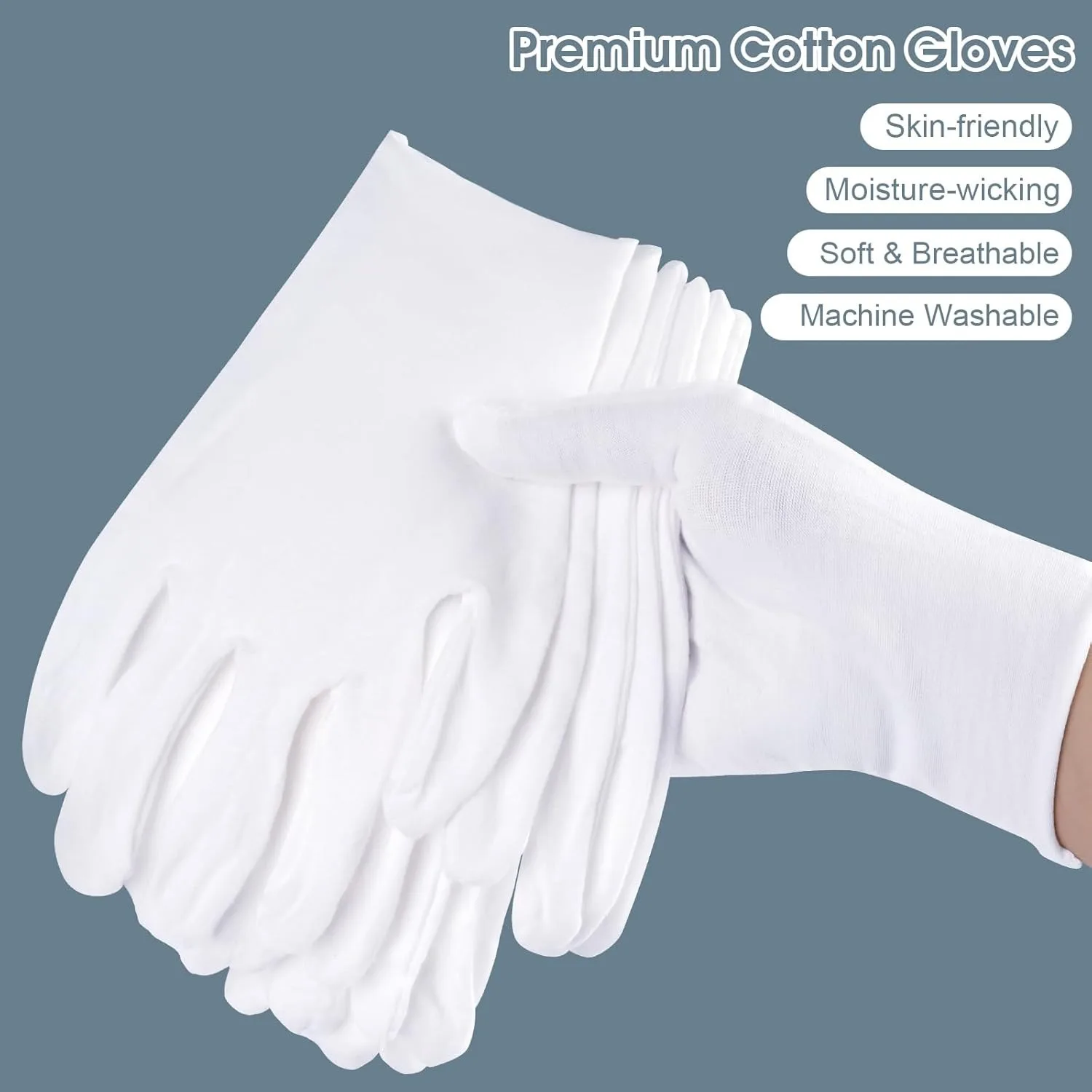 12 pares de guantes de algodón blanco, guantes de joyería para hombres y mujeres, manos secas, guantes de trabajo hidratantes para inspección de eczema, tela elástica