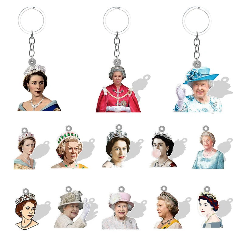 2D Harz Königin von England Anhänger Schlüsselanhänger Gedenk Die Königin Elizabeth II Acryl Ihre Majestät Frauen Schmuck HQW50