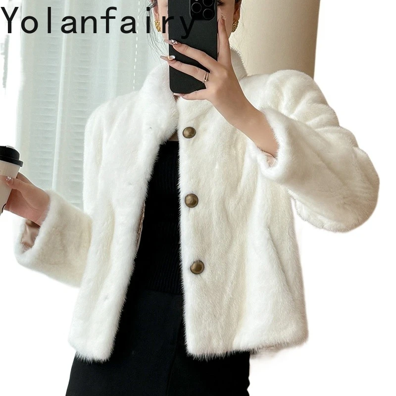 

YOLANFAIRY 2025 Natural Fur Coat Woman Winter Whole Mink Fur Jackets for Women Short Real Fur Jacket Coats Nine Quarter Sleeves