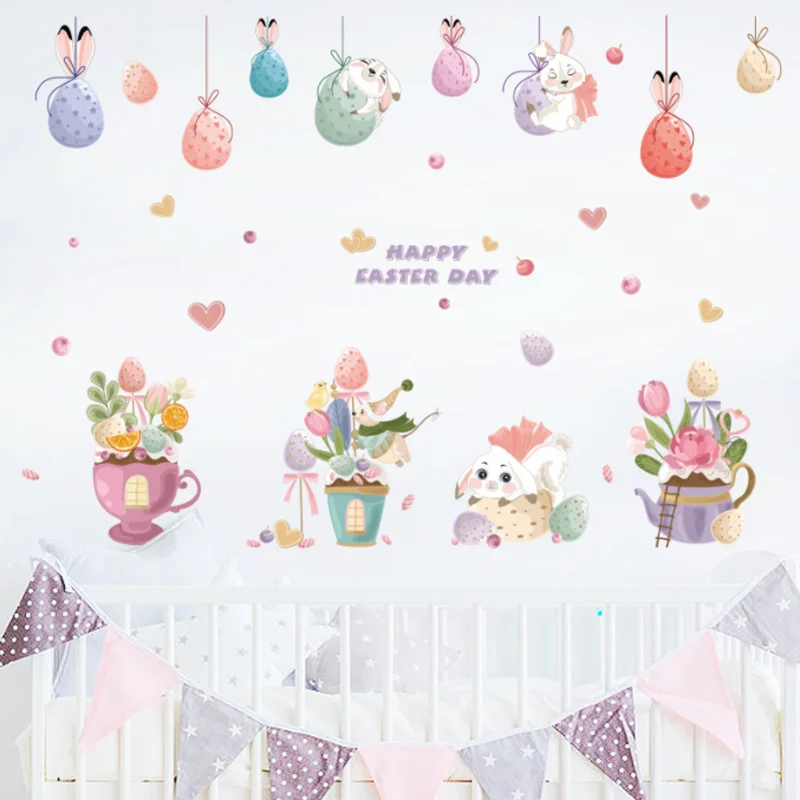 Easter Egg Bunny Pendant Ornament Sticker DIY Car Scrapbooking Mobile Phone Window Glass Refrigerator Stickers Decor Stationery