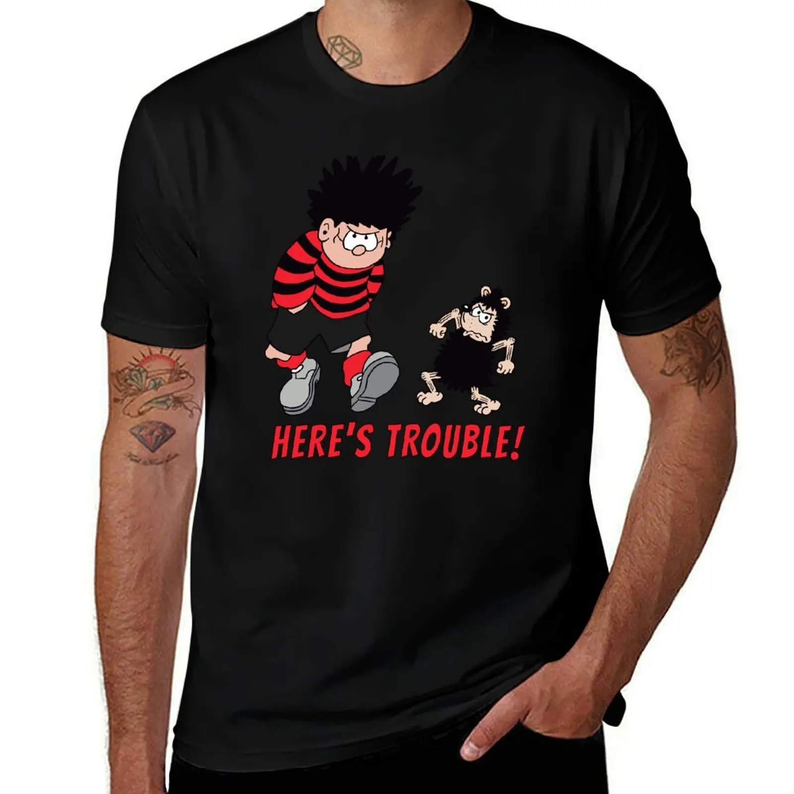 Here's Trouble with Dennis The Menace T-Shirt Plus Size Basic Cotton T-Shirt
