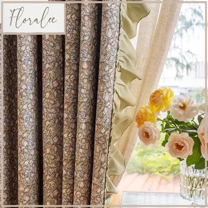 Customized Pastoral Cream Jacquard Linen Patchwork Curtains For Living Room Bedroom French Window Balcony Finished Products