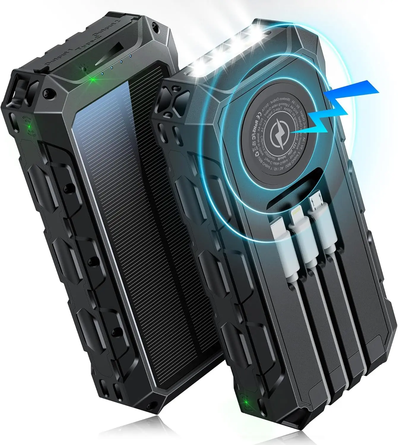 30000mAh Power Bank Waterproof Solar Powerbank Wireless Charger For iPhone 15 14 Samsung Xiaomi Fast charging External Battery