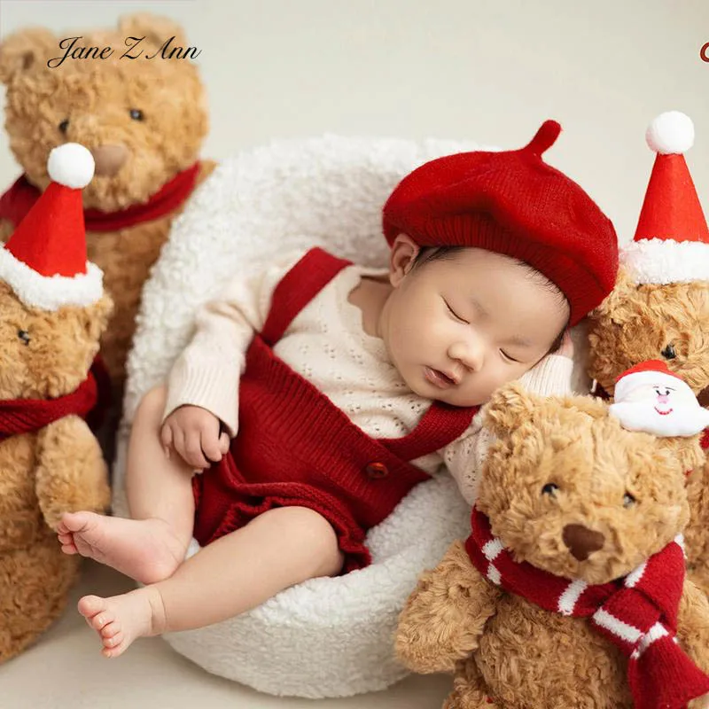 Newborn Knitted Outfits Baby Girls Sweater Romper with hat new year photography clothes