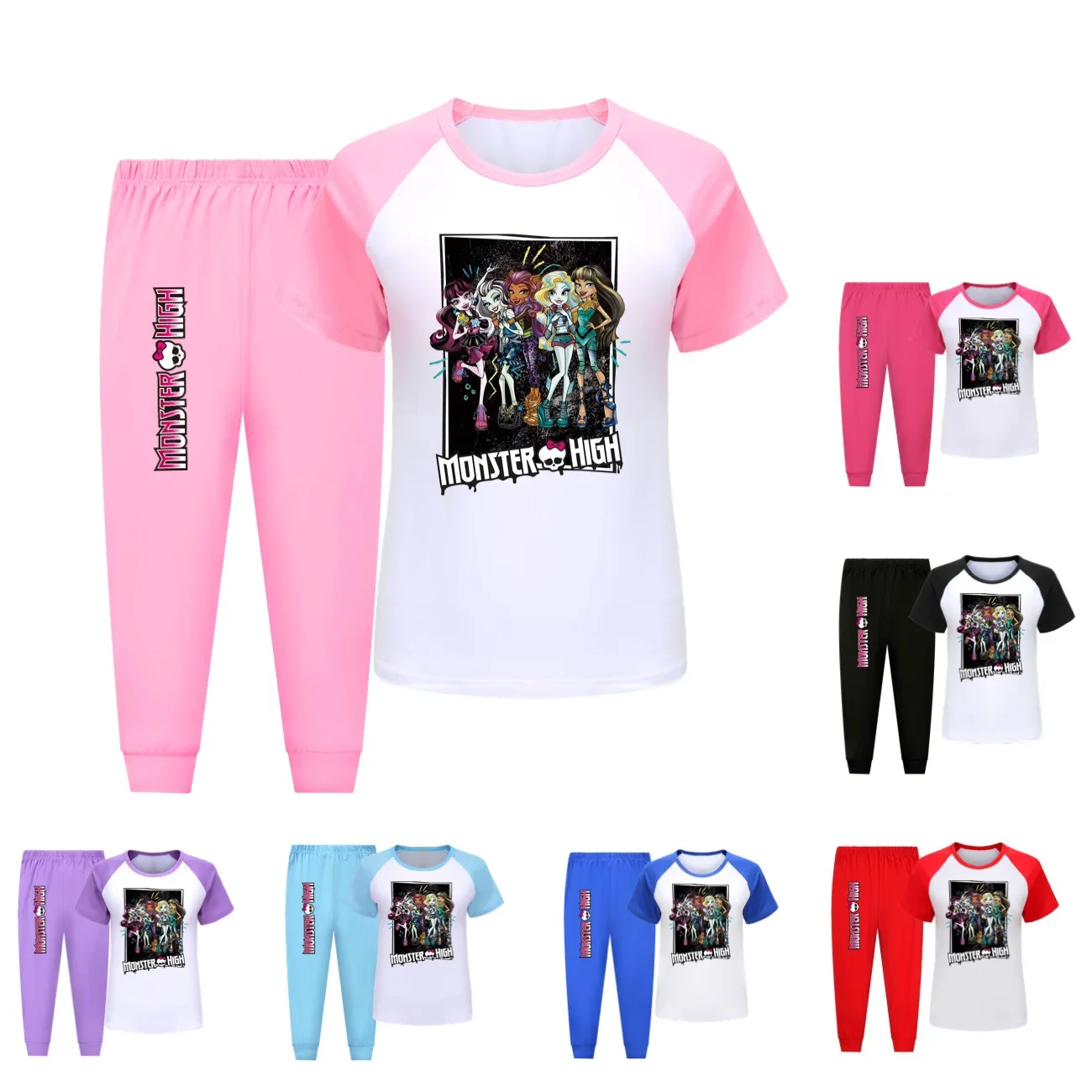 

New Monster High Pijama Kids 2024 Summer Pajama Sets Baby Girls Cartoon Casual Clothes Boys Short Sleeve T-shirt Pants 2pcs Set