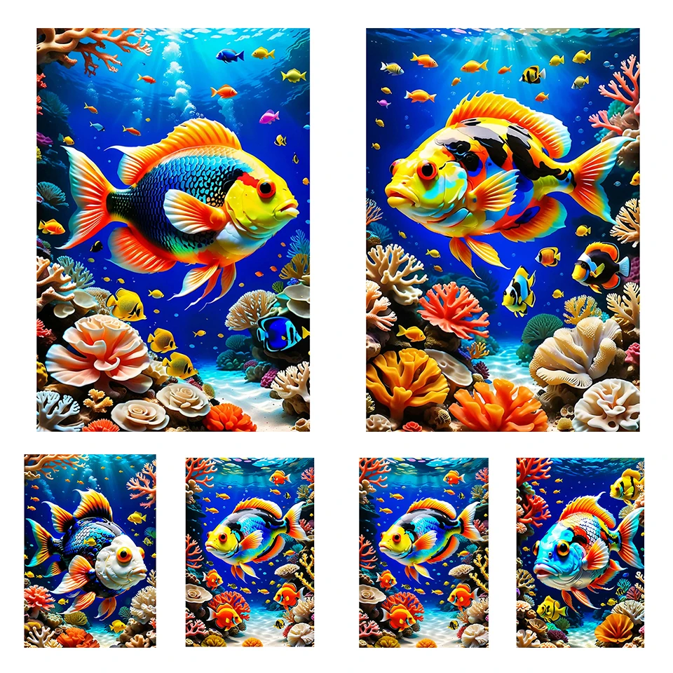 5DDIY Diamond Painting Colorful Goldfish Picture Diamond Embroidery Animal Mosaic Cross Embroidery Home Decoration Gift