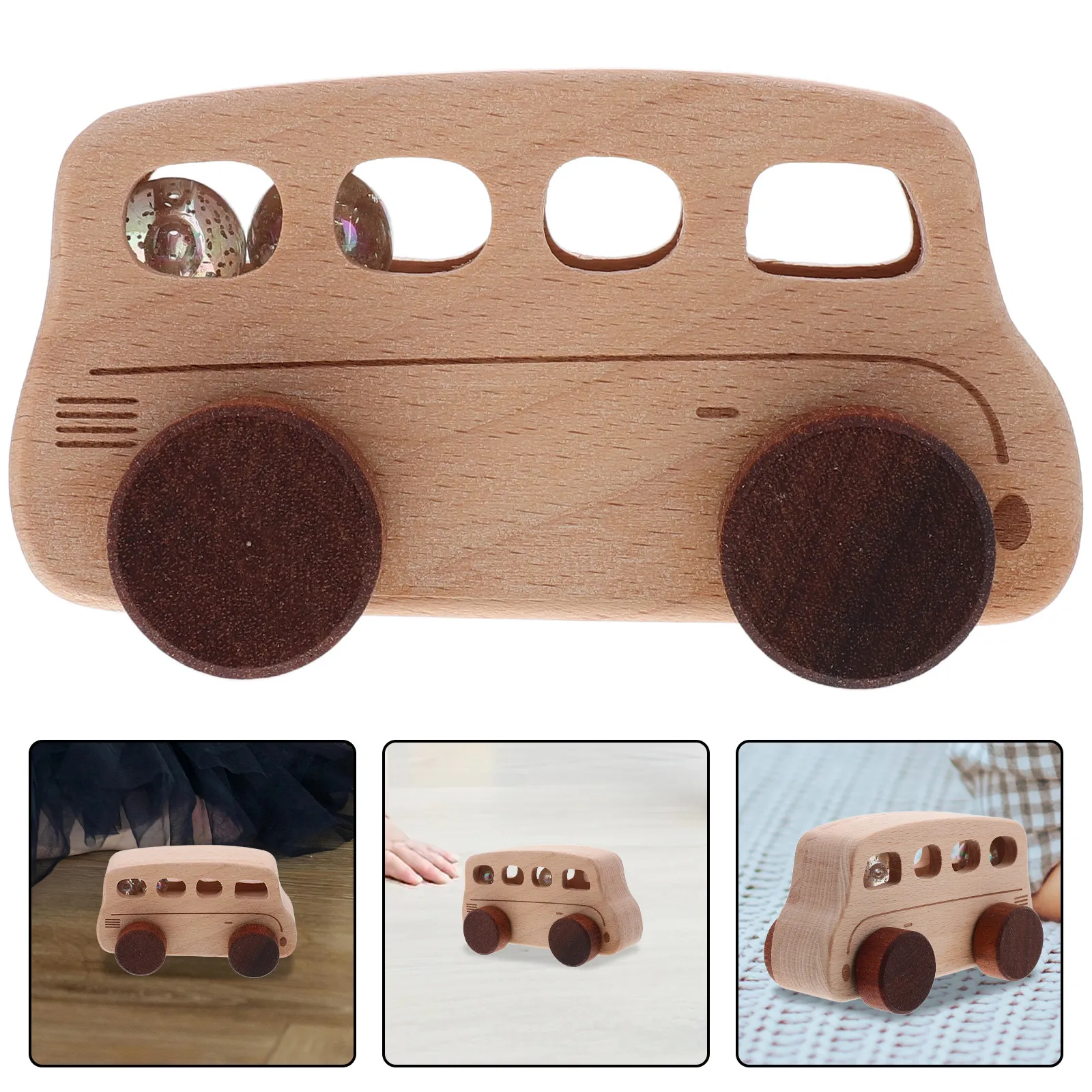 

Children Wooden Bus Marbles Run Natural Wood Educational Plaything for Toddler Kids Baby Development Small Bus Toy