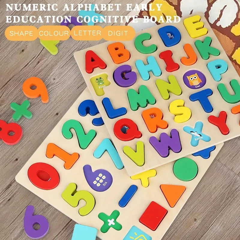 ；Children's alphanumeric cognitive puzzles, color and shape blocks, early childhood education, educational toys, matching games