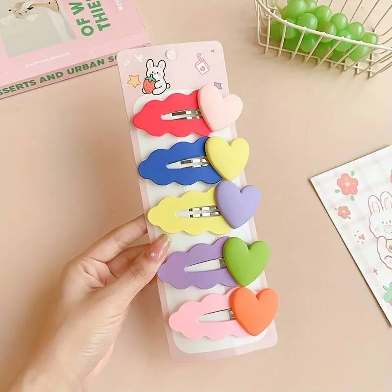 5pcs Cute Cartoon Colorful Clips Set Decorative Hair Accessories Holiday Gift For Girls