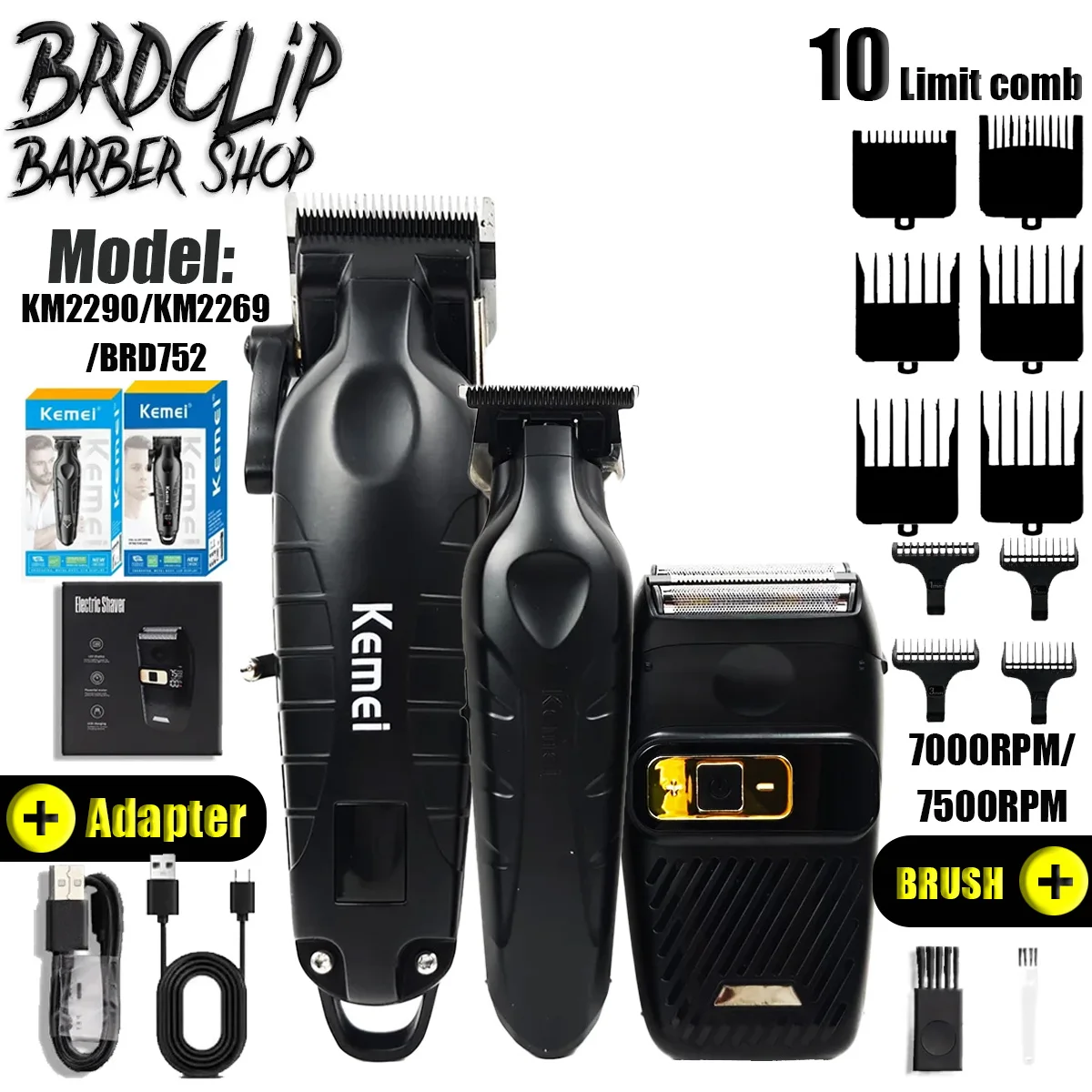 

New 3 PCS Set KM2290 KM2269 Professional Hair Clipper Salon Finisher Three Net Reciprocating Shaver Barber Shop Hair Trimmer Man