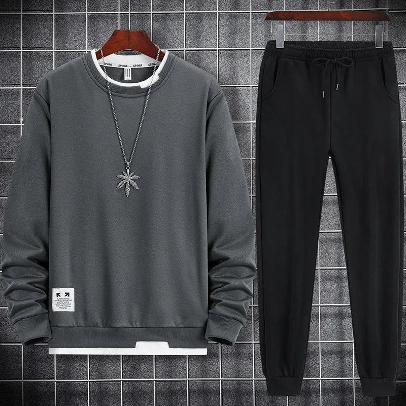 Nieuwste Mode Sportkleding Mannen Lange Mouw Ronde Hals Shirt + Joggingbroek Pak Trui Top En Jogging Broek Casual Wear