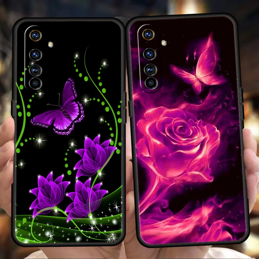 Butterfly Lavender Higan Flower Soft Silicone For Realme 8i 9i 9 Pro Plus GT2 Pro C3 6 7 8 Pro C21 C11 C25 Pro 5G Phone Cover