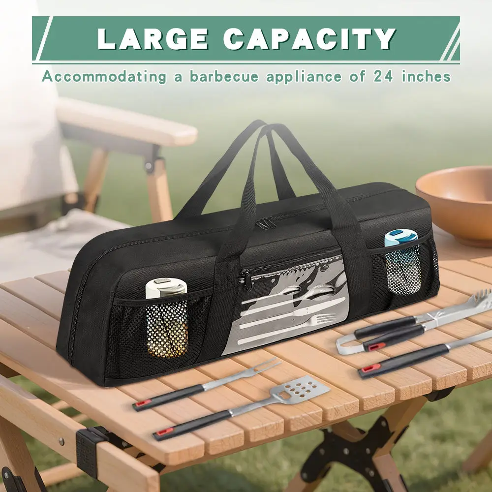 Portable Grill Tool Carrying Case Waterproof Organizer Bag For Outdoor Barbecue Camping Picnic Accessory Storage