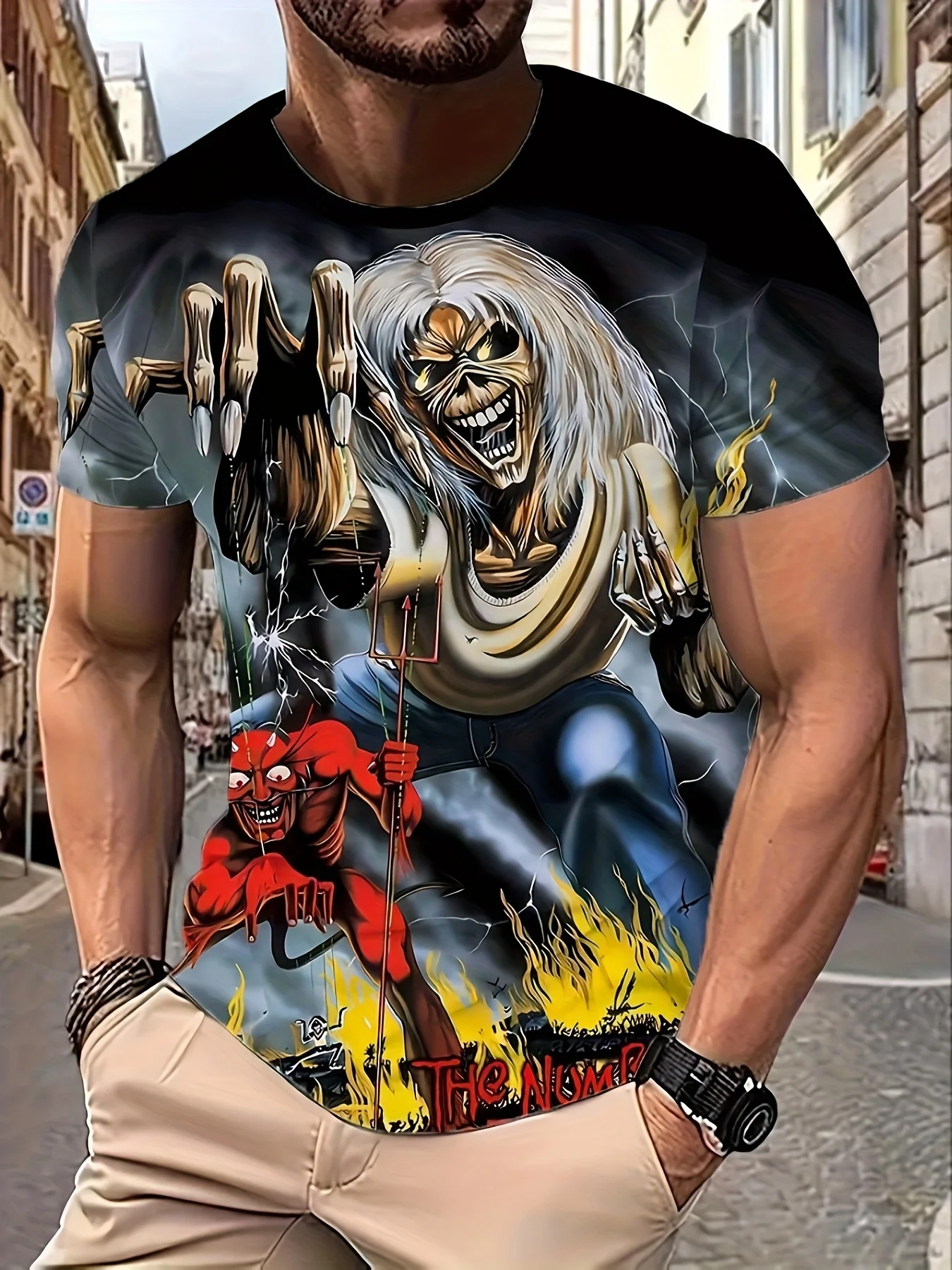 Bold Monster Graphic Tee for Plus Size Men - Summer-Ready, Comfortable Short Sleeves, Eye-Catching Design  A Stylish Must-Have image 4