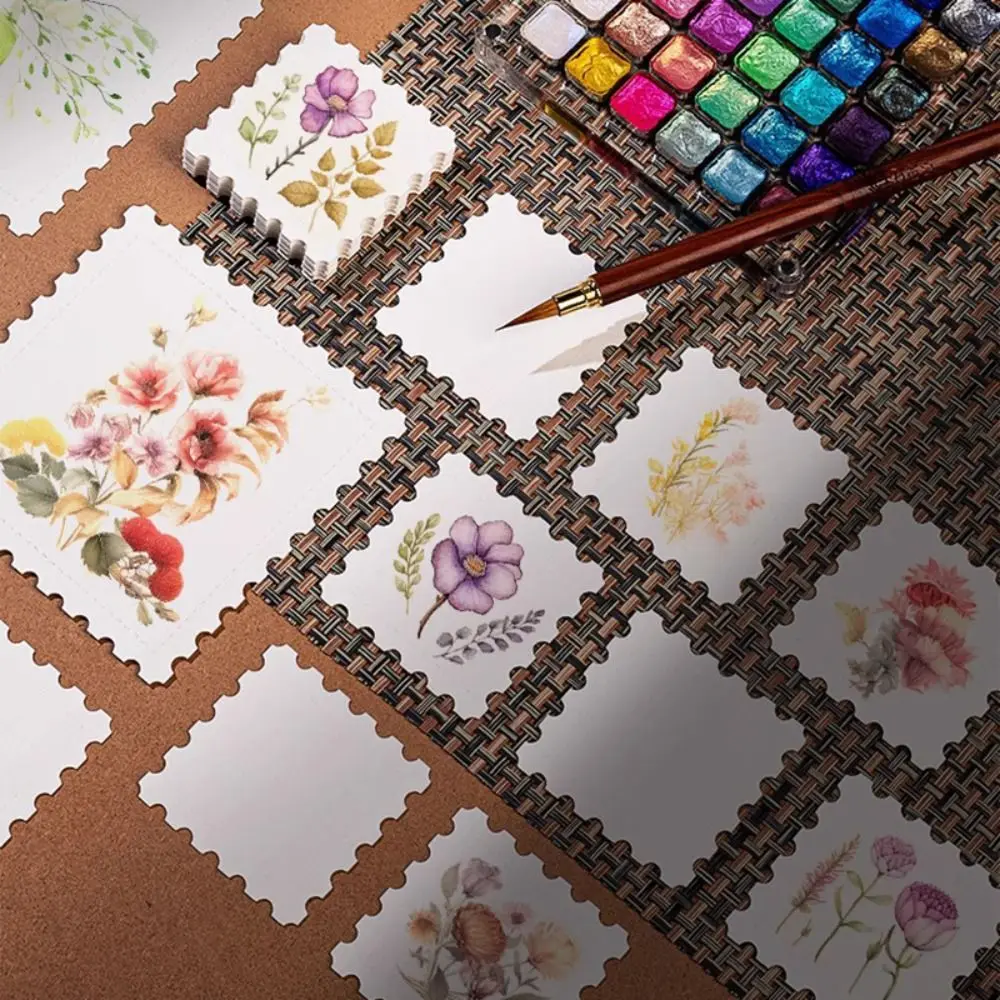 25pcs Stamp/Ticket Stub Shape Watercolor Paper Blank Design Fine Lines Postcards Hand-drawn Style Art Papers Art Creation
