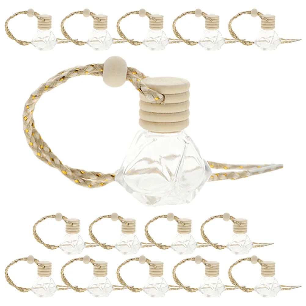 

15Pcs Glass Car Diffuser Bottles Diamond Shape Empty Hanging Car Air Freshener Perfume Bottles Essential Oil Aromatherapy