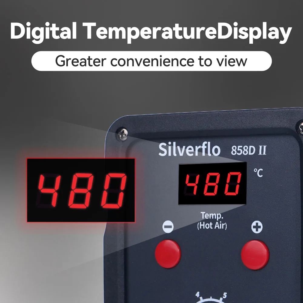 Silverflo 858D-II Hot Air Rework Station 700W Heat Gun Station With Temp.Calibration Mode for BGA PCB IC Phone Repair 220V