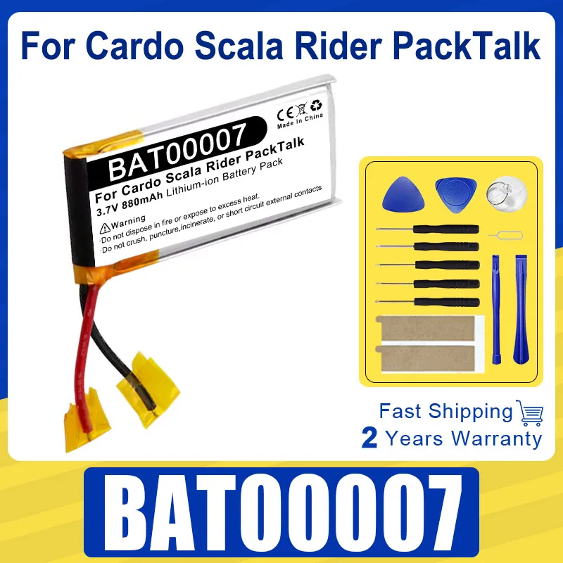 

Brand New 850mAh BAT00007 Battery For Cardo Scala Rider PackTalk Communication Device Power High Quality Bateria + Tools