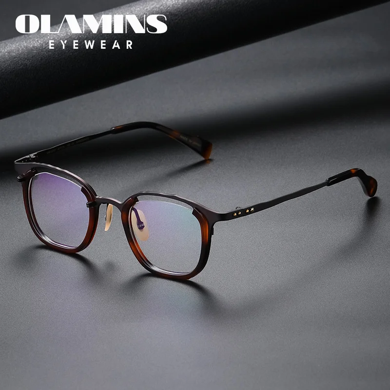 

OLAMINS Fashion Men's Glasses Frame 100% Titanium Acetate Optical Spectacles Anti Blue Light Original Designer Eye Glasses F0057