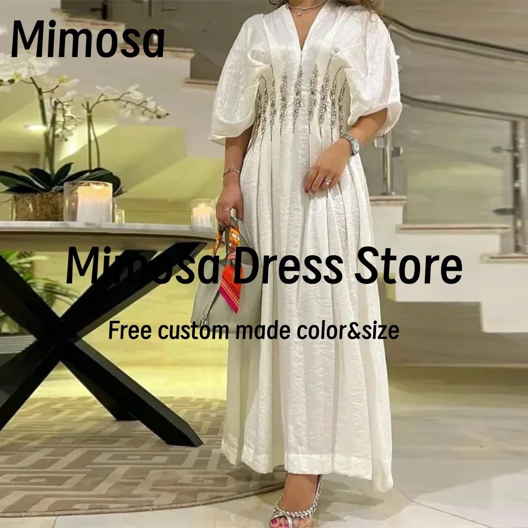 ميموزا فساتين سهرة فاخرة على شكل حرف V فساتين لحضور الحفلات الموسيقية مطرز نصف كم فستان سهرة مكشكش رداء حفلات الزفاف مخصص #1