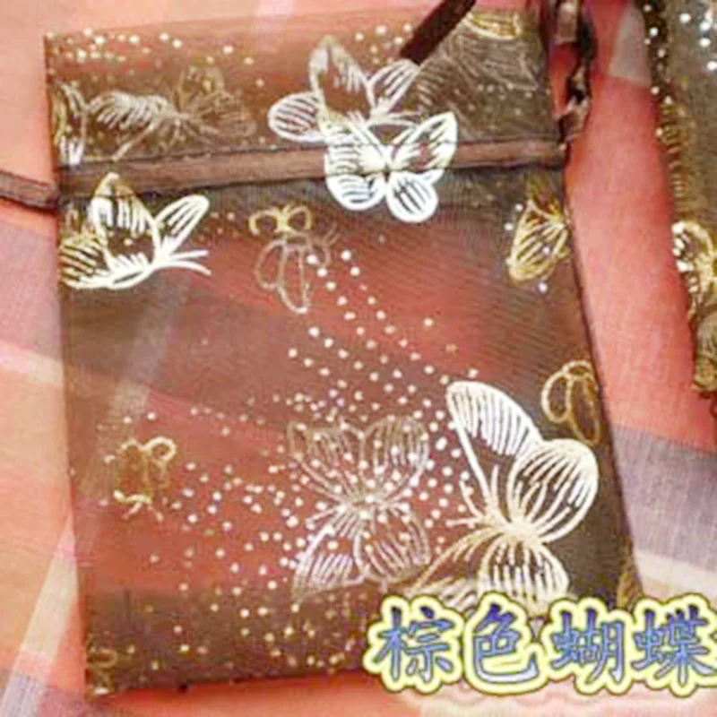 

1000pcs 7*9cm Exquisite Jewelry Organza Gift bags wedding candy bags with butterfly mapping ,brown color,