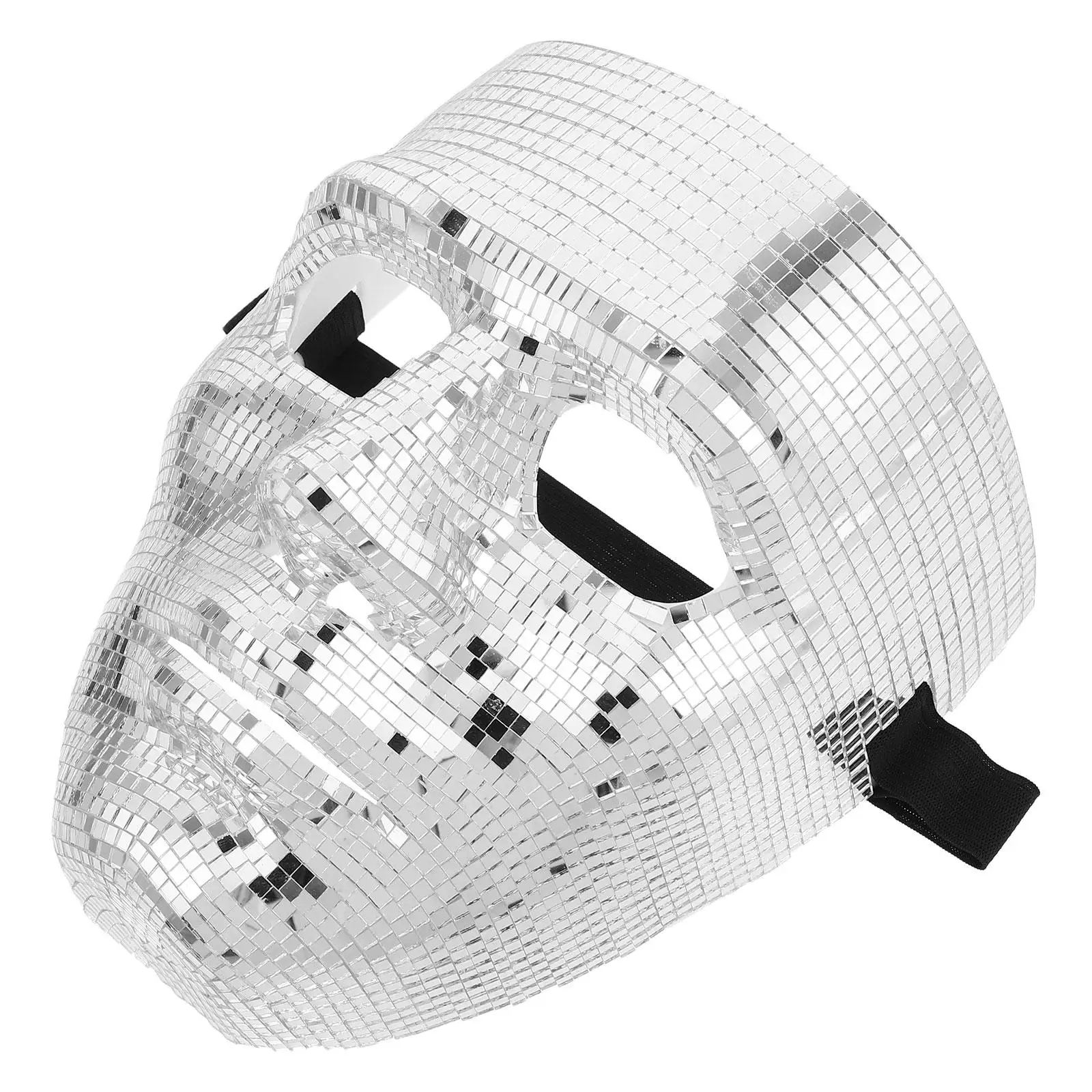 Flash Disco Mirror Face Mask Silver Glitter Ball Blindfold Masquerade Costume Party Full Cover Lightweight Adjustable Strap