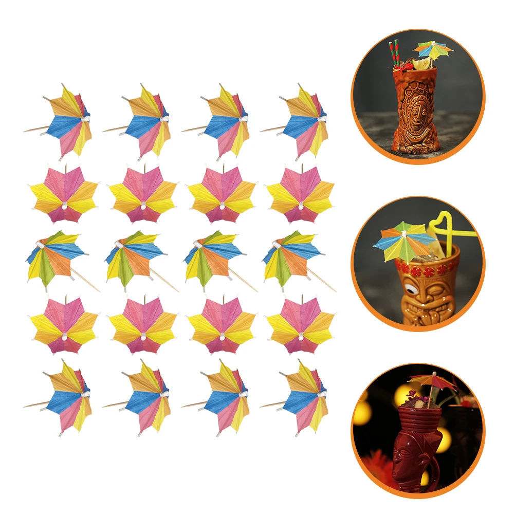 

80pcs Cake Decoration Umbrella Picks Bamboo Cocktail Sticks For Beach Party Wedding Tropical Dessert Drink Decorations Kitchen