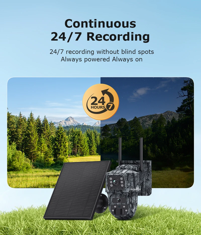INQMEGA 6MP 7/24 AOV Camera 3K Wifi Or 4G Security outdoor Two-way Talk Camera Smart PIR Detection Battery/Solar Powered IP Came