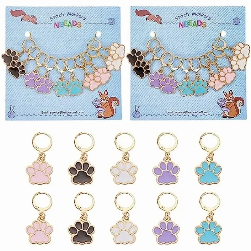 

24 Pcs Dog Paw Stitch Markers 5 Colors Enamel Alloy Crochet Stitch Marker Charms Removable Dangle Locking Stitch Marker