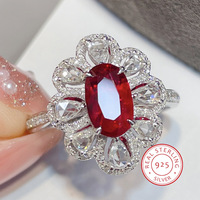 Luxury Red Oval Gemstone Ring Fashion 925 Sterling Silver White Drops Full of Diamond Zircon High-end Banquet Party Jewelry