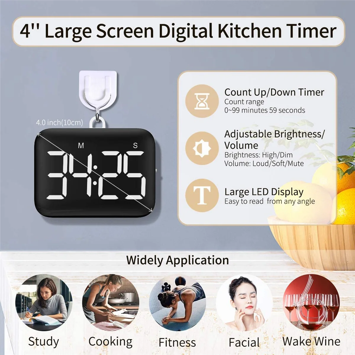 Digital Kitchen Timer - Magnetic Countdown Count Up Timer with Large LED Display Loud Volume for Cooking and for Kids