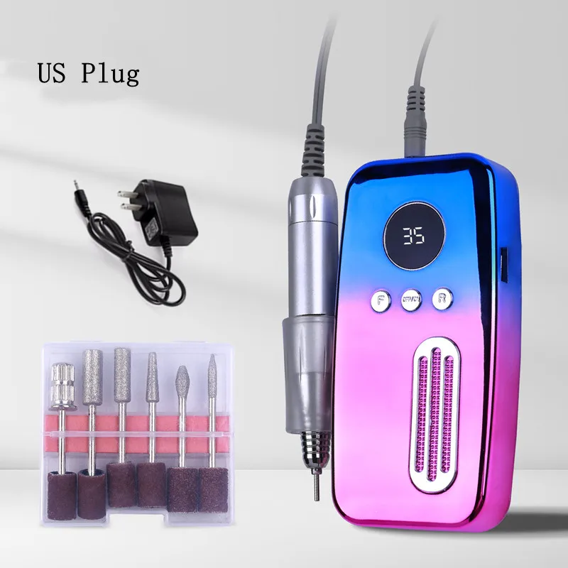 

30000RPM Nail Drill Manicure Machine Gradient Rechargeable LCD Display Low Noise Acrylic Gel Polish Remove Nail Sander Equipment