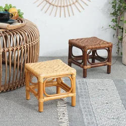 Handwoven Rattan Stool Retro Pastoral Stool Simple Mobile Seat Outdoor Camping Chair Home Kitchen Furniture Chair