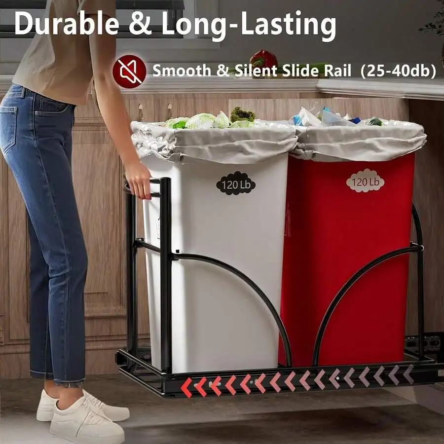 

Heavy Duty Pull Out Trash Can Under Sink Cabinet Organizer For 2x35Qt Bins