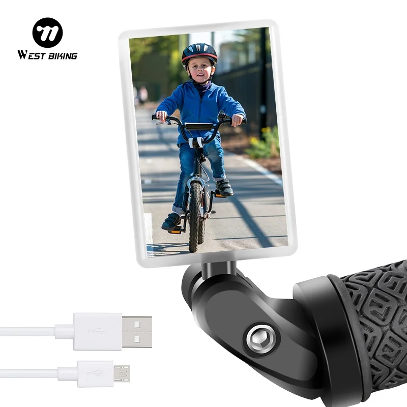 WEST BIKING Bicycle Rearview Mirror 360° Rotatable HD Anti-glare Bike Handlebar Mirror with Reflector for Road Mountain Cycling
