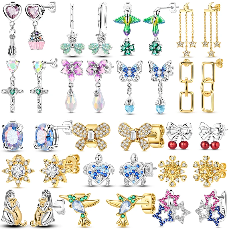 Neue Ohrstecker aus 925er-Sterlingsilber mit originalen blauen Zirkonia-Steinen in Form eines Schmetterlings und einer Mädchenfigur mit Hund für Damen, exquisiter Partyschmuck