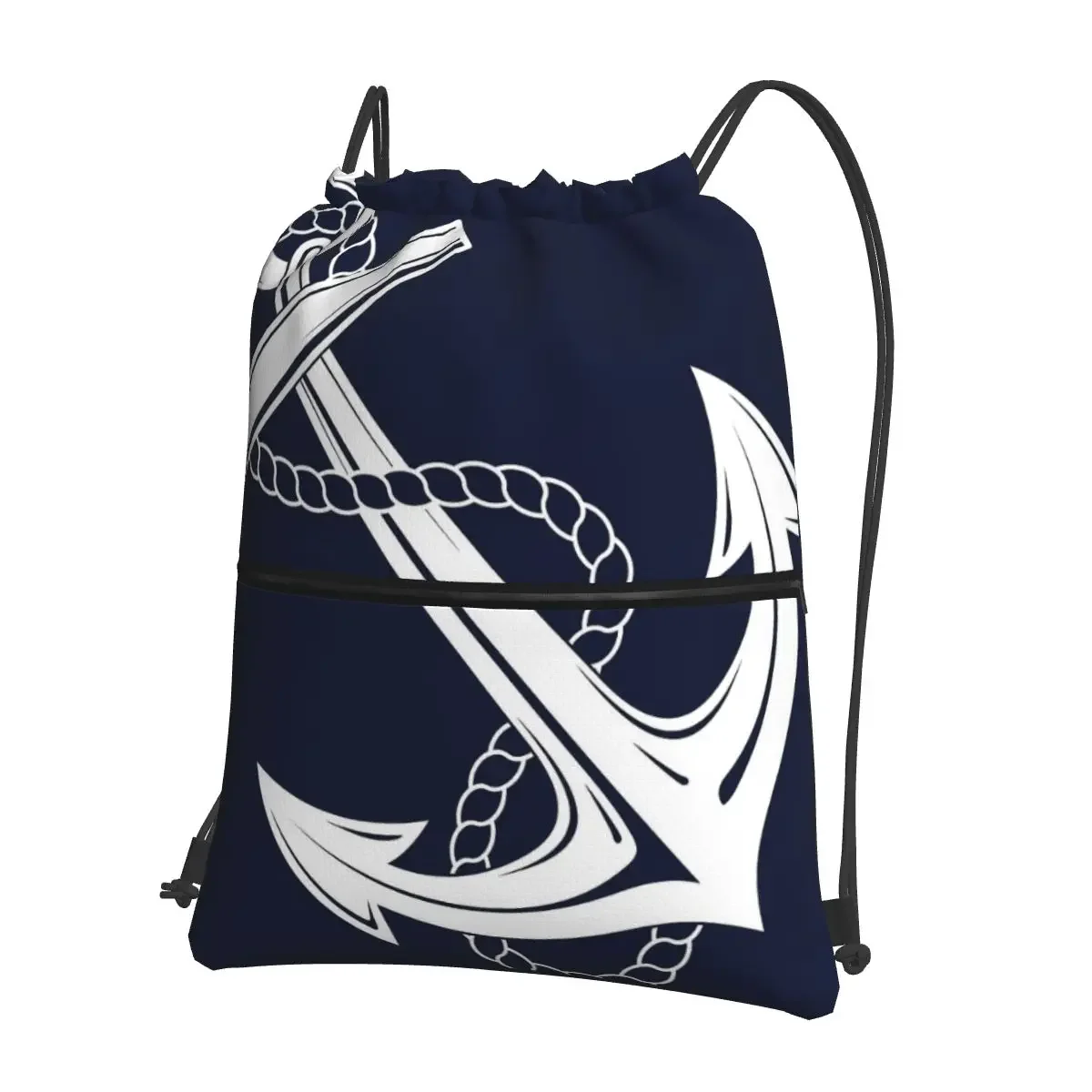 Ancla náutica blanca y azul marino, mochila portátil con cordón, paquete de cordón de moda, bolsas de zapatos de bolsillo para estudiantes escolares