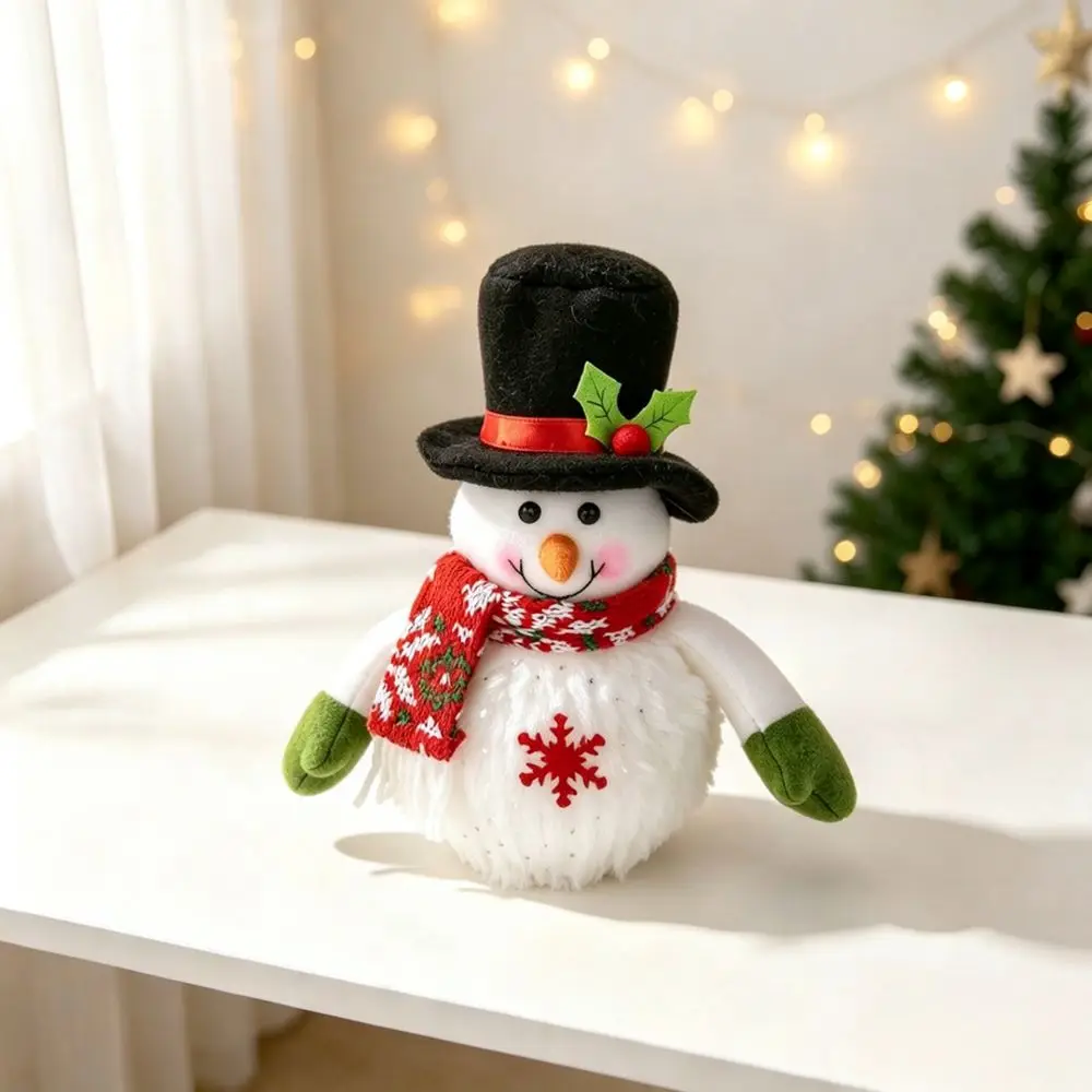 Christmas Glowing Snowman Decoration Plush Doll LED Warm Light Ornament Winter Home Party Shop Window Table Display Gift