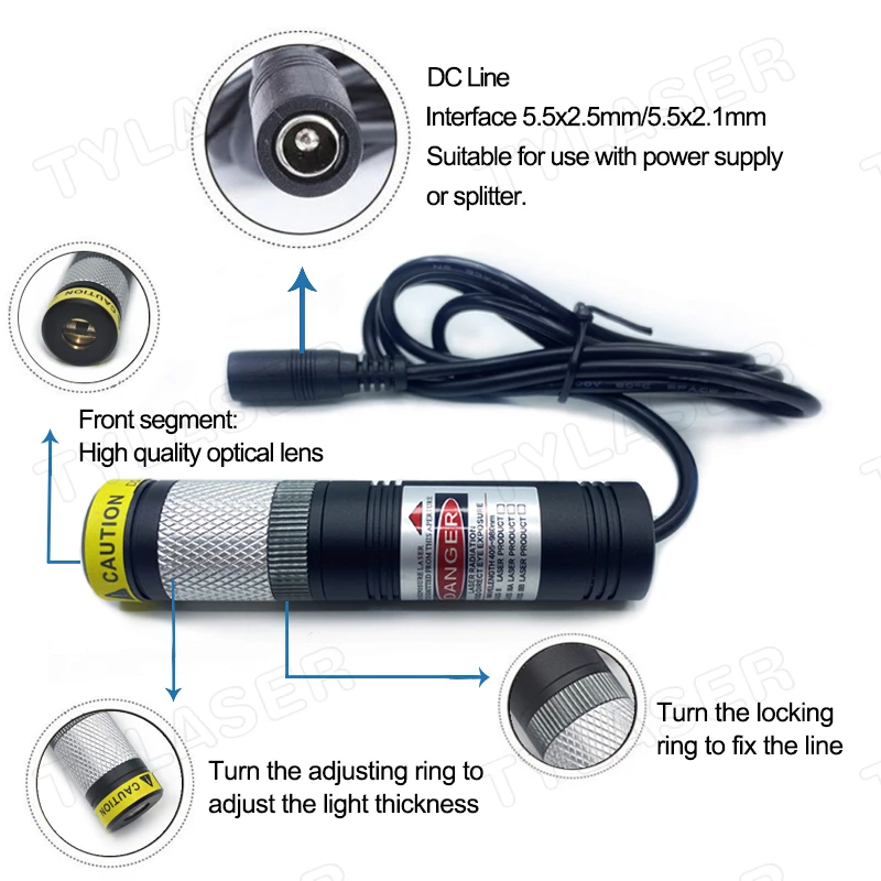 D20X90mm Vetro impermeabile Punto verde diretto 520nm Modulo laser focalizzabile 10mW-135mW per localizzatore di segeria Casa stregata di Halloween