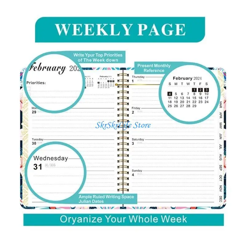 E65E Wirebound Calendar Home Schooling Plan Schedule Ruled Blocks Monthly Calendar