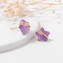 Healing Amethysts Stone Stud Earrings Natural Stone Labradourites Opalites Star Shape Earrings For Women Fashion Party Jewelry