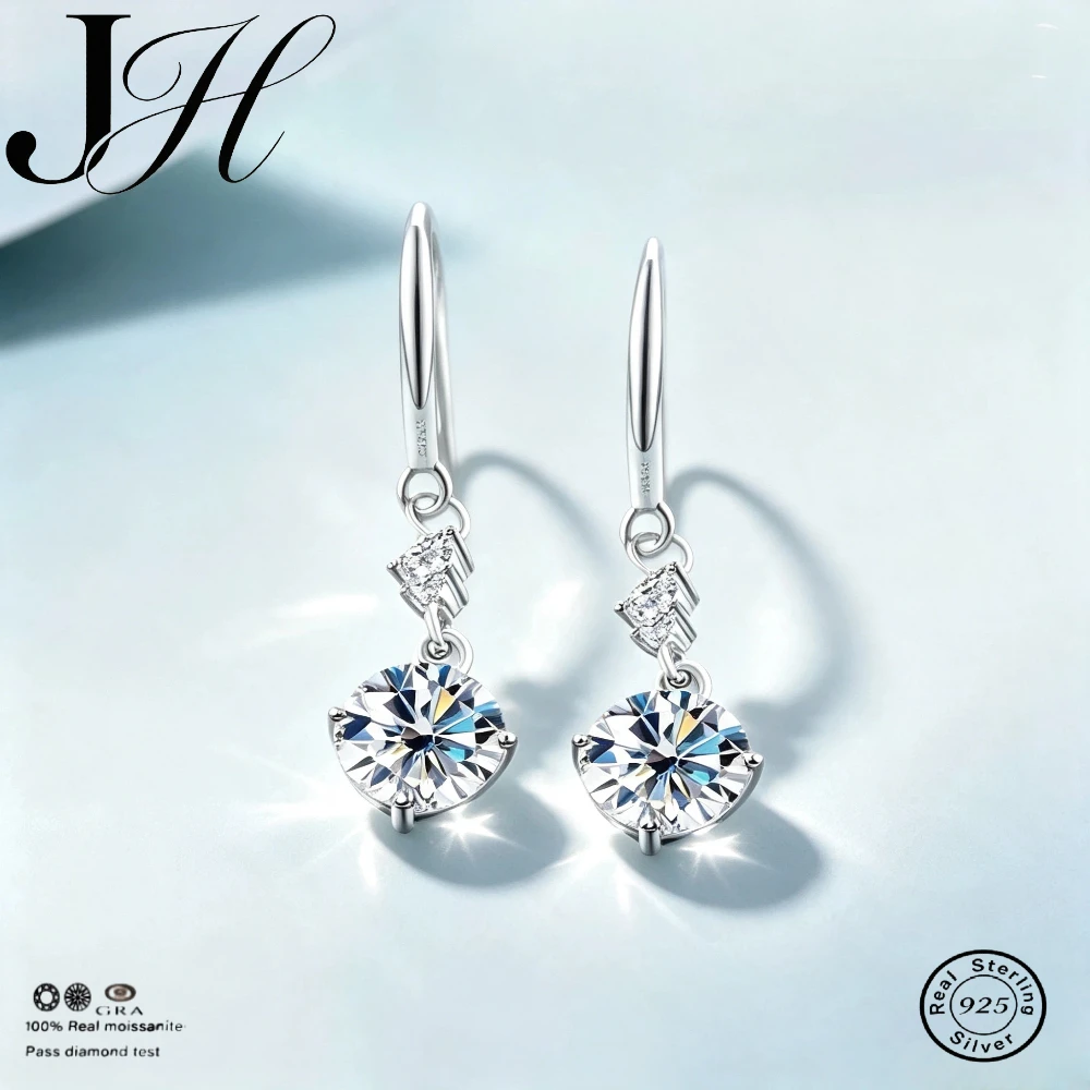 JOIASHOME Minimalist 925 Sterling Silver moissanite Women's Earrings VVS1 Long Drop Earrings 1CT With Certificate Luxury Jewelry