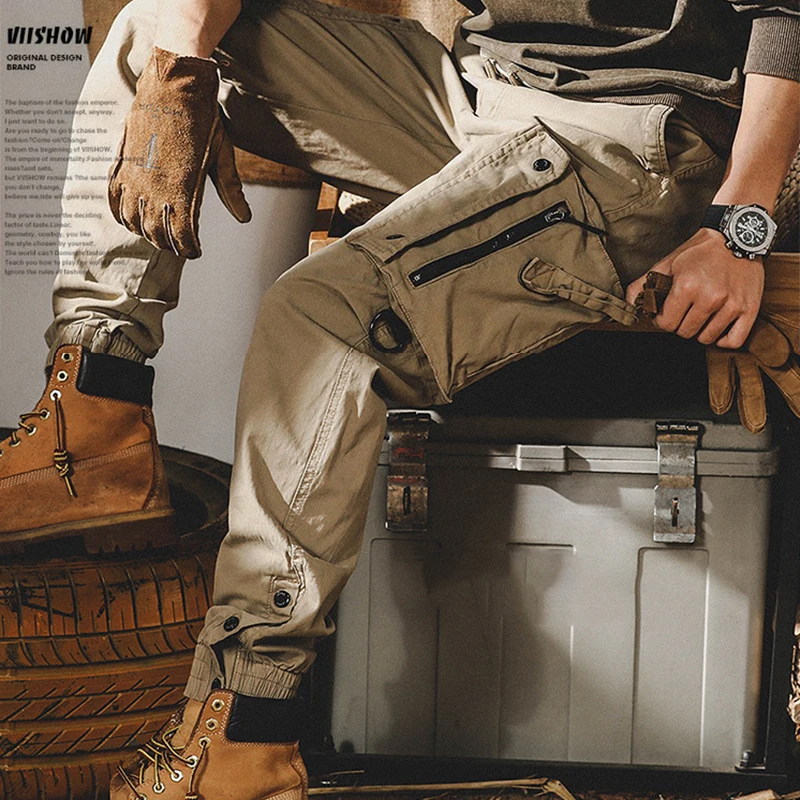 Men's Cargo Pants Outdoor Work Tactical Casual Trousers Autumn American Style Straight Leg Elastic Waist Quality Pants Male