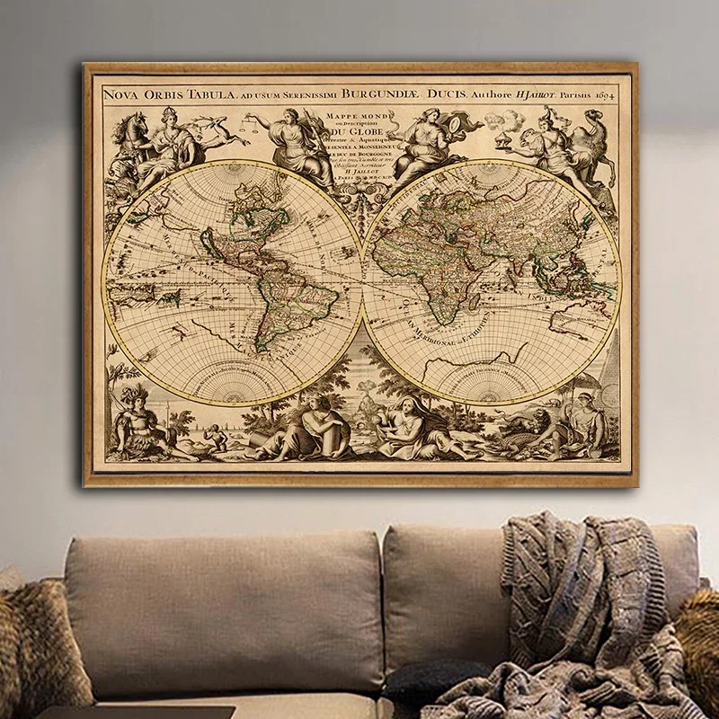 Vintage World Map Wall Art Canvas Paintings Prints Artwork Aesthetic Living Room Hanging Poster Pictures Bedroom Decoration